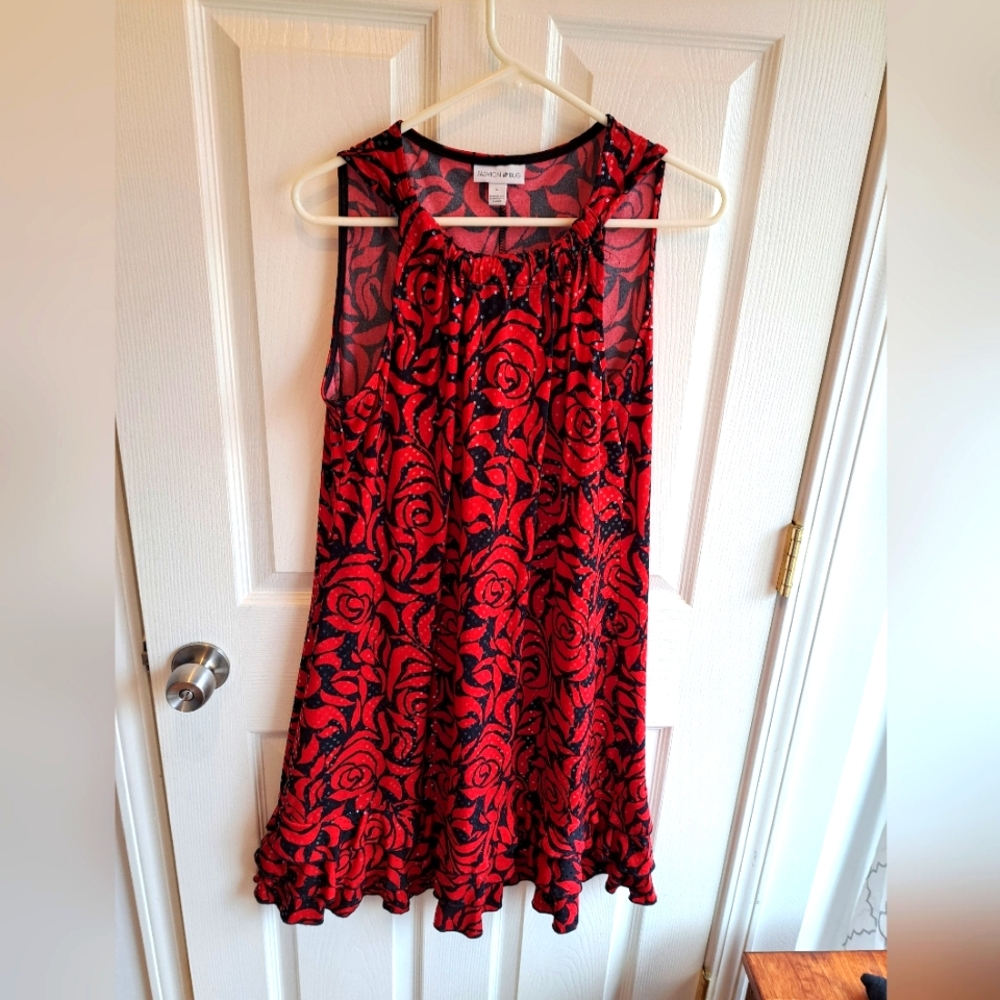 Fashion Bug women's size L dress. Sequins, red and black.